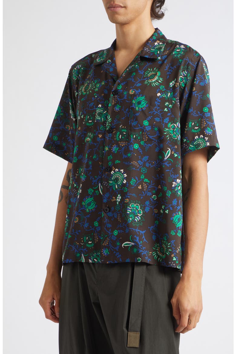 Floral Print Button-Up Shirt, Alternate, color, BROWN