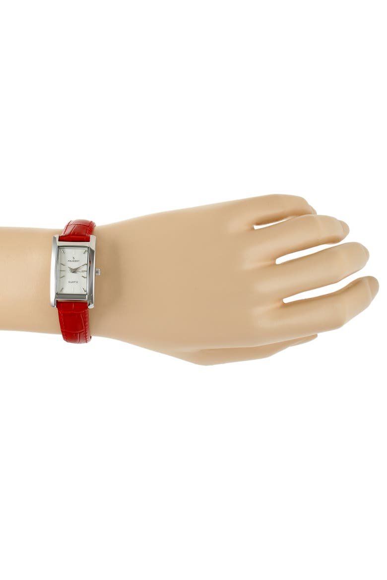 Classic Rectangular Contour Leather Watch- 34x20MM, Alternate, color, Red
