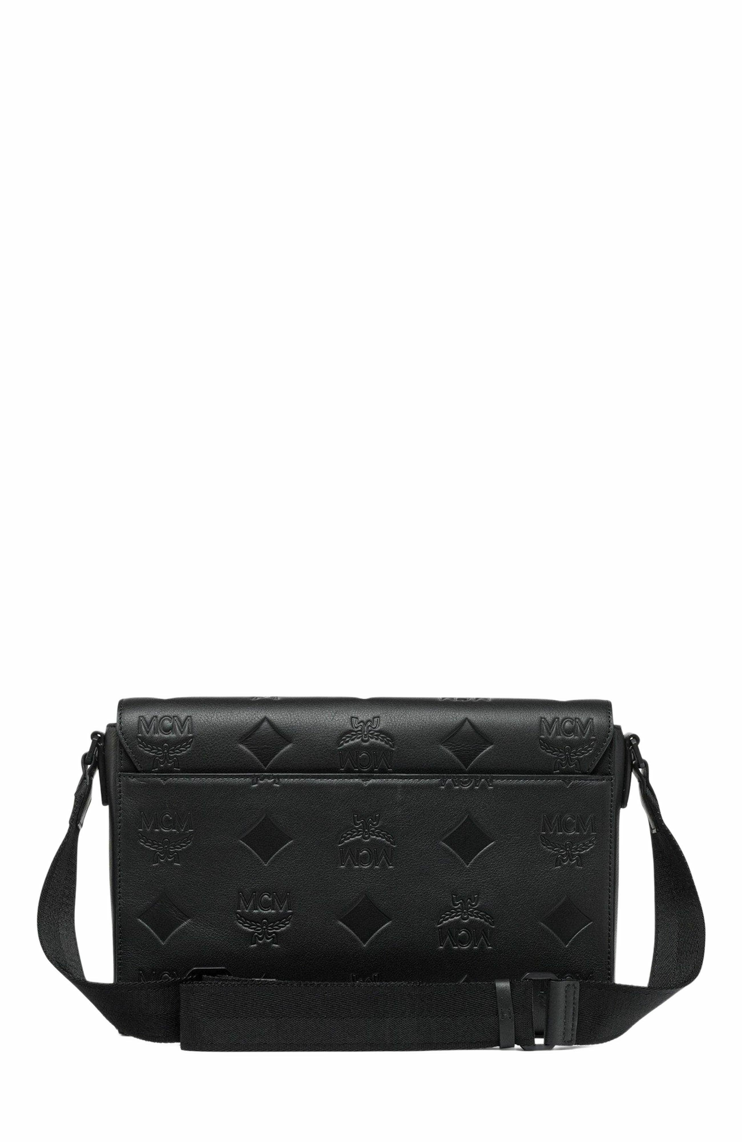 MCM Klassik Messenger in Maxi Monogram Leather, Alternate, color, Black