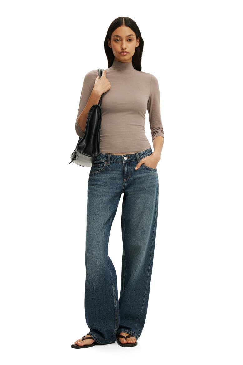 Women's 90s Mock Neck 3/4 Sleeve, Alternate, color, Washed Mocha