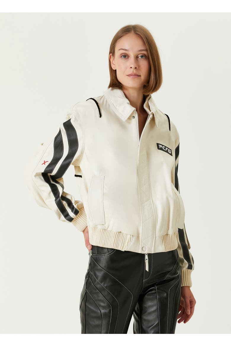 Boomerang Biker Leather Jacket, Alternate, color, Beige