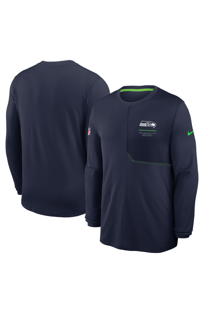 Nike Men's Nike  College Navy Seattle Seahawks Sideline Coaches UV Dri-FIT Long Sleeve Shirt, Main, color, College Navy