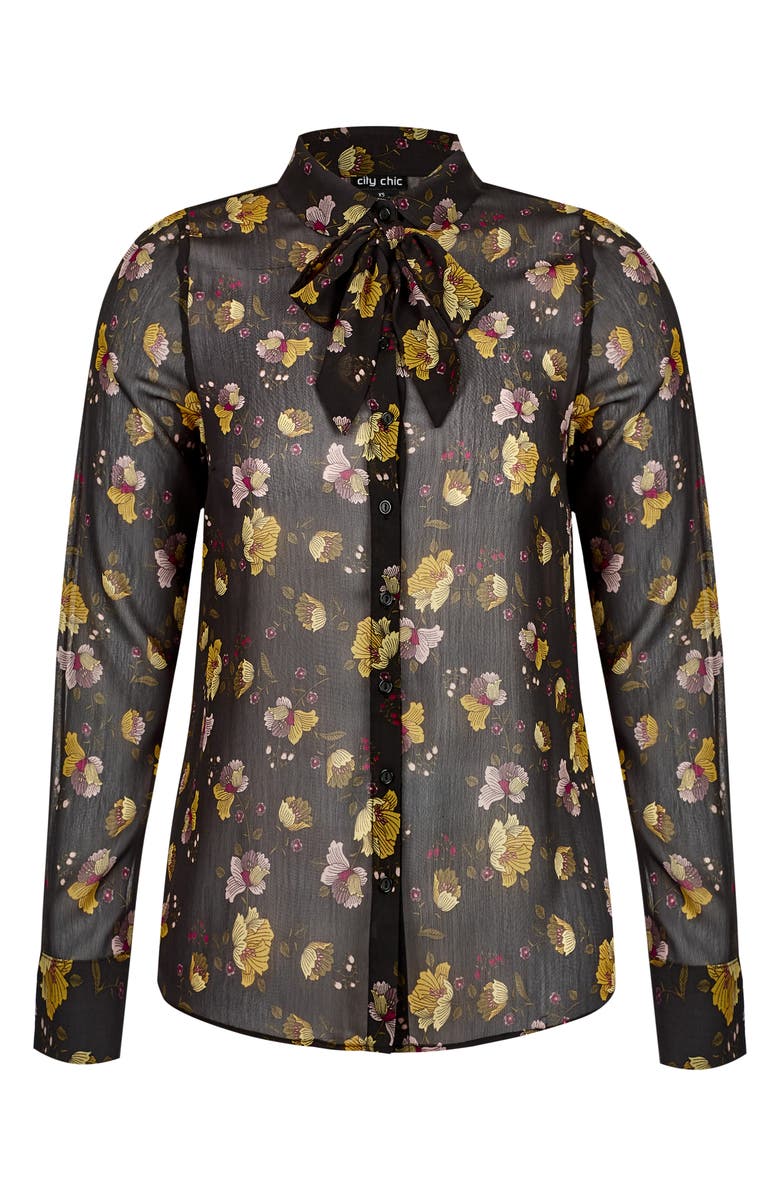 City Chic Noveau Floral Tie Neck Blouse, Alternate, color, 