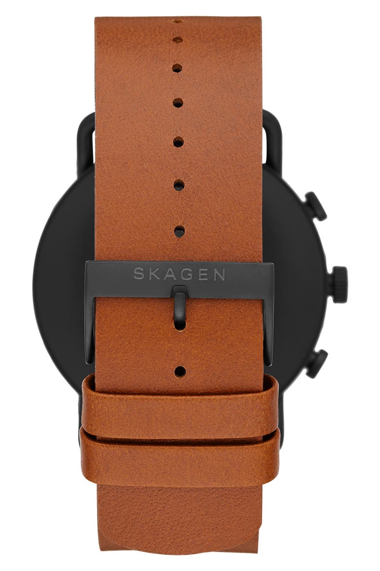 Falster 3 Leather Strap Smart Watch, 42mm, Alternate, color, BROWN/ BLACK