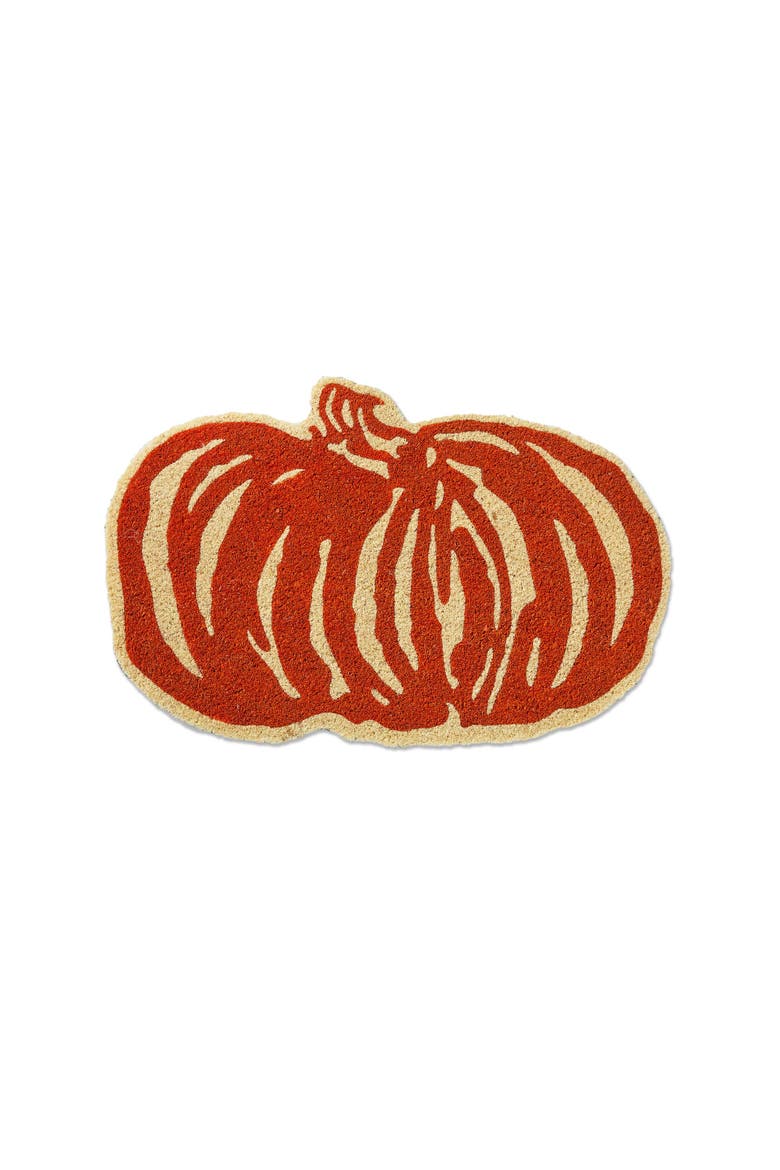 Pumpkin Shaped Coir Door Mat for Thanksgiving Decor, Main, color, Orange