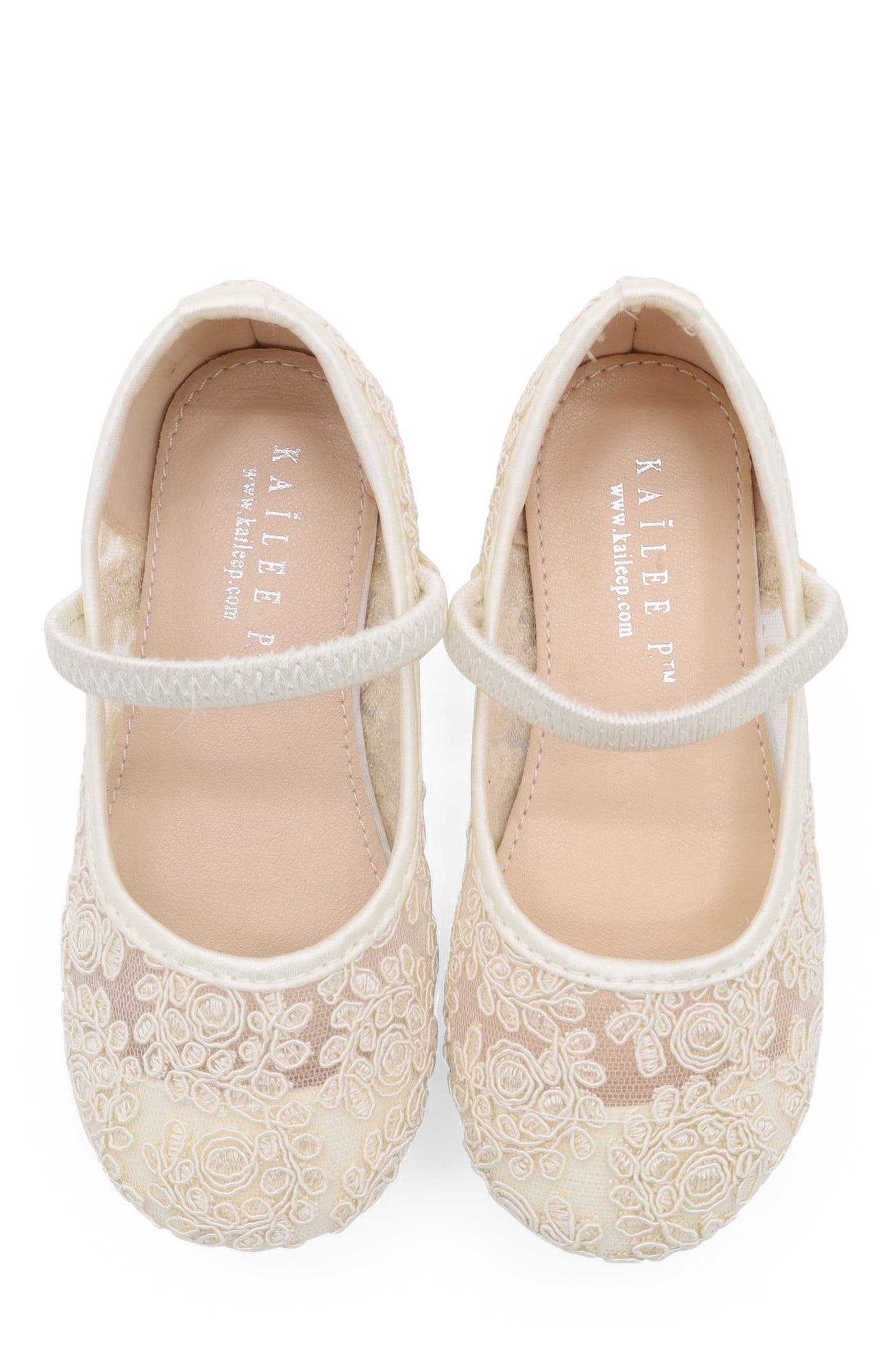 Kailee P Pas Crochet Lace Mary Jane Flats, Alternate, color, Ivory