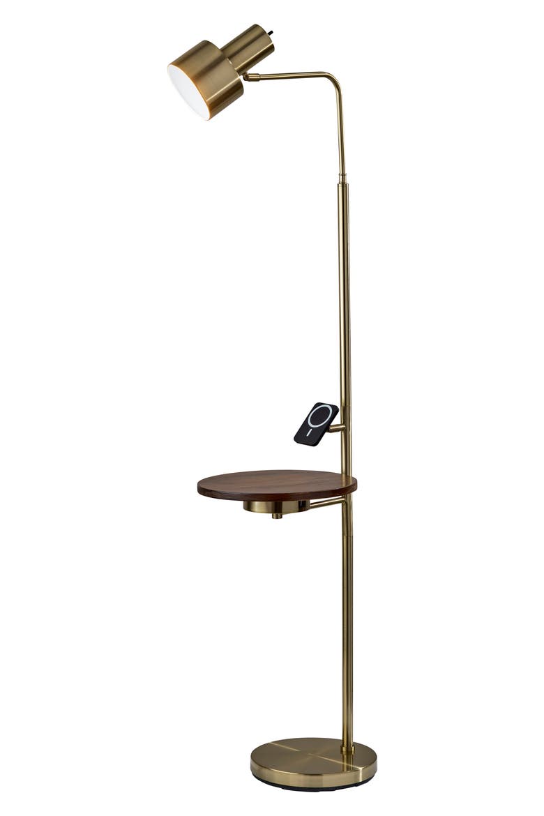 Rowe Wireless Charging Task Floor Lamp with Table, Main, color, ANTIQUE BRASS
