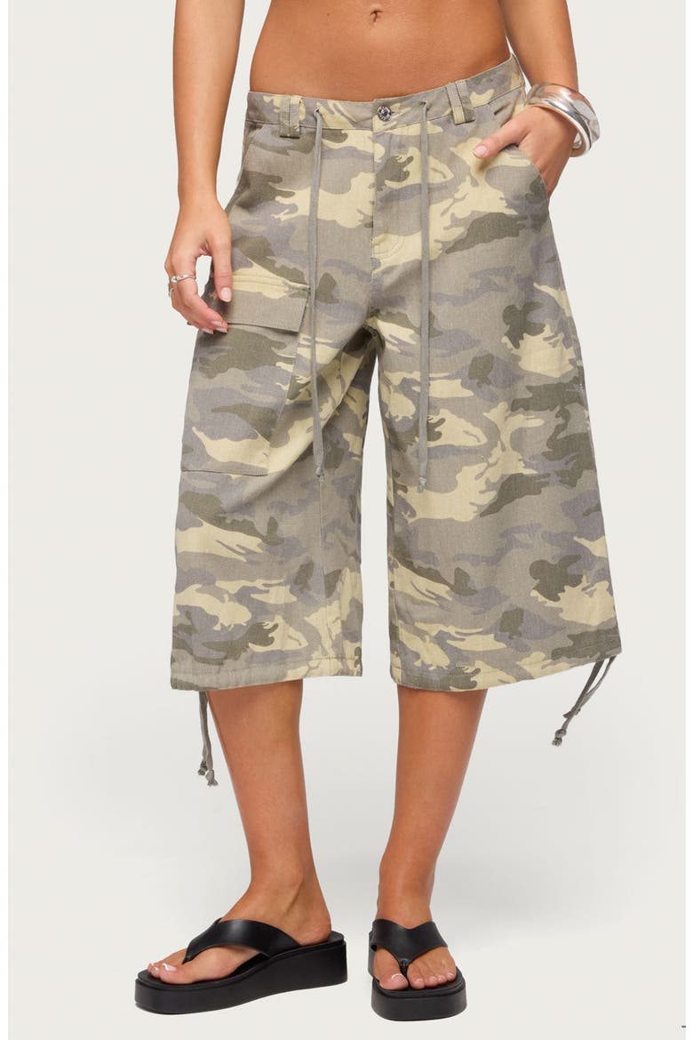 Camo Low Rise Cargo Bermuda Shorts, Main, color, GRAY