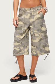 EDIKTED Camo Low Rise Cargo Bermuda Shorts