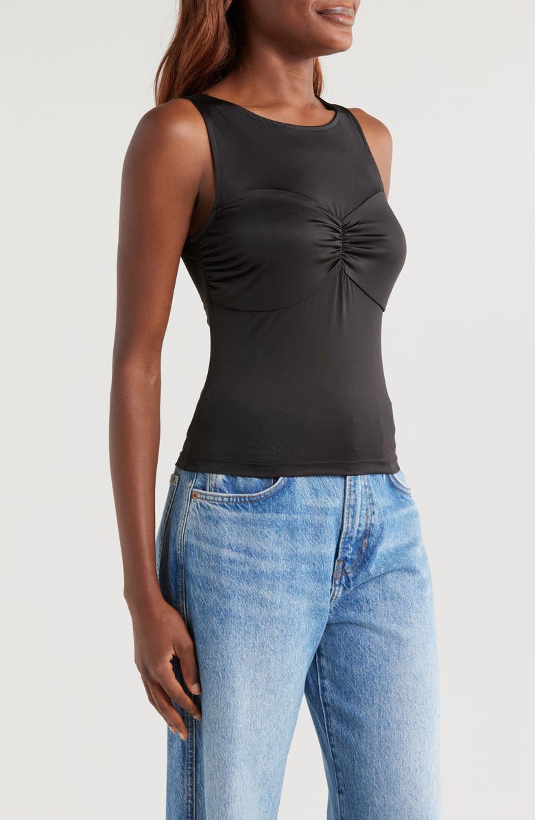 Good American Slinky Jersey Ruched Tank Top, Alternate, color, Black001