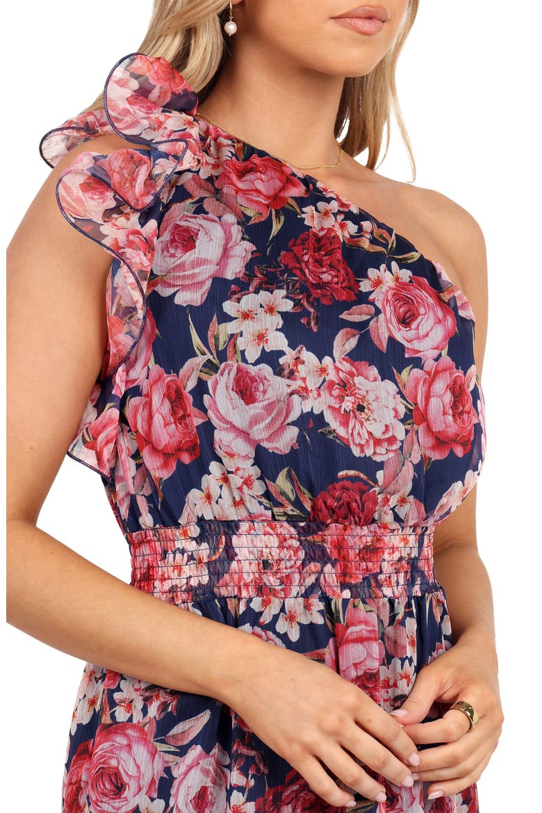 Layley One-Shoulder Floral Chiffon Maxi Dress, Alternate, color, NAVY FLORAL