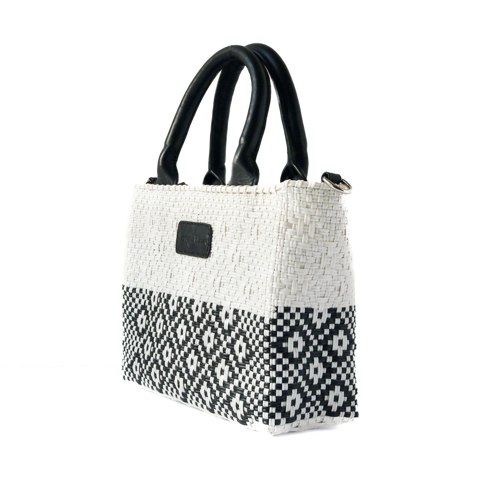Tin Marin Small Woven Crossbody Bag with Leather, Alternate, color, White 
Black