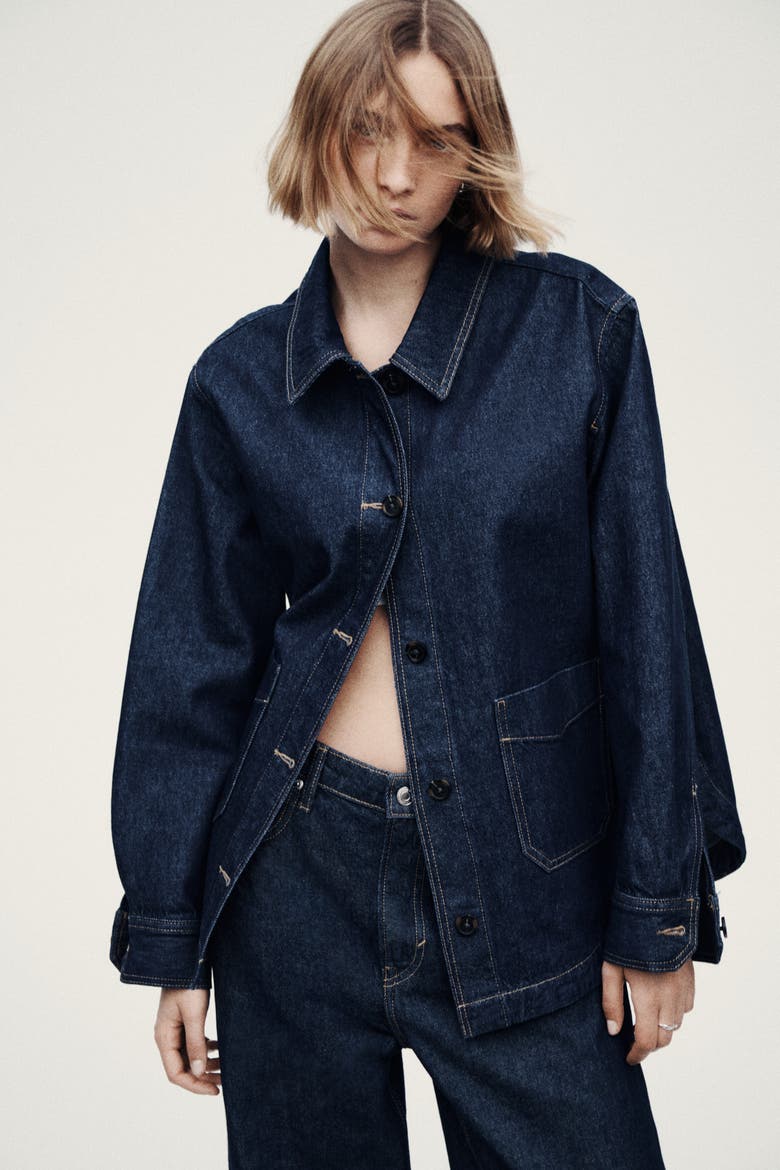 Denim Shacket, Alternate, color, Dark denim blue