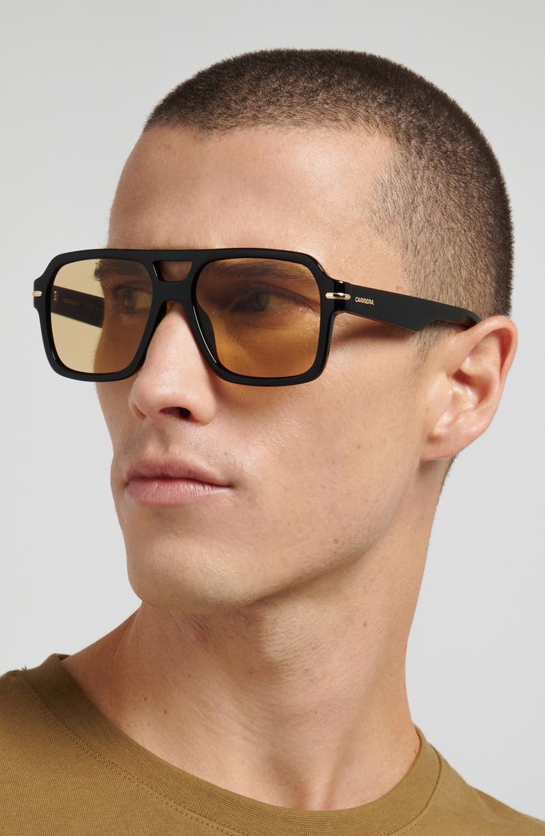 Carrera Eyewear 56mm Square Sunglasses, Alternate, color, Black/ Yellow