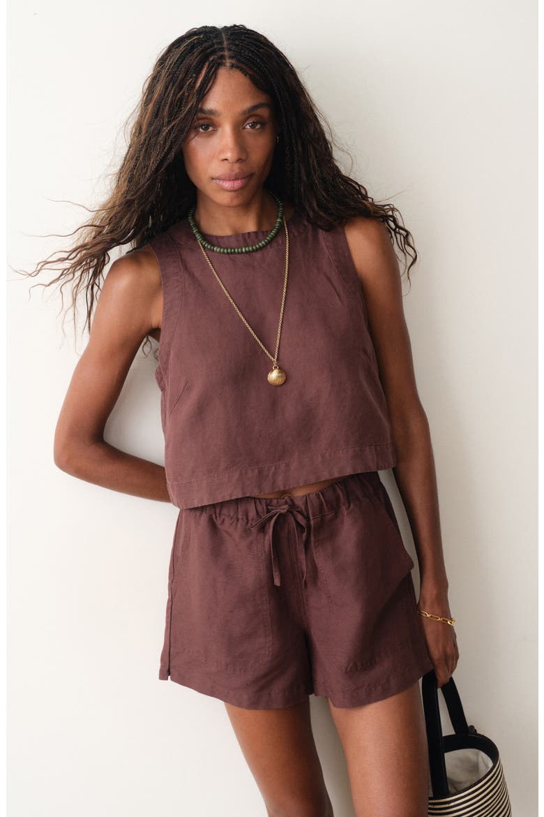 Quinn Sleeveless Linen Blend Crop Top, Alternate, color, CHOCOLATE