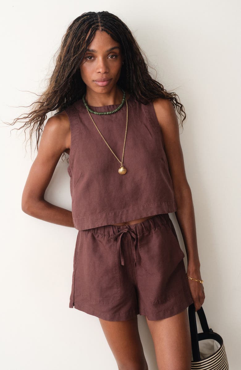 Marine Layer Quinn Sleeveless Linen Blend Crop Top, Alternate, color, Chocolate