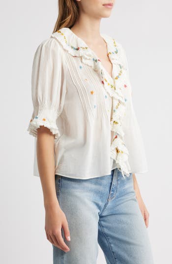 Hettie Embroidered Ruffle Organic Cotton Top