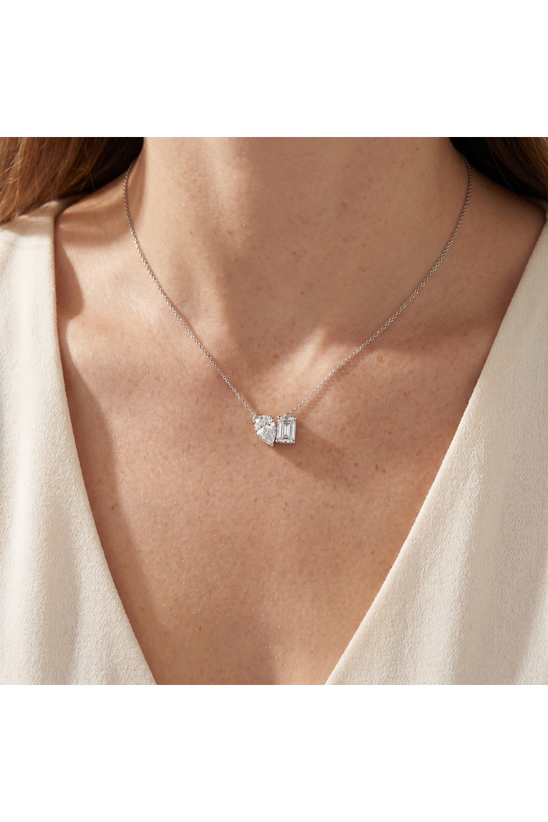 2Ct Toi Et Moi Pear and Emerald Diamond Pendant 14k Gold 18" Necklace Lab Grown, Alternate, color, White Gold