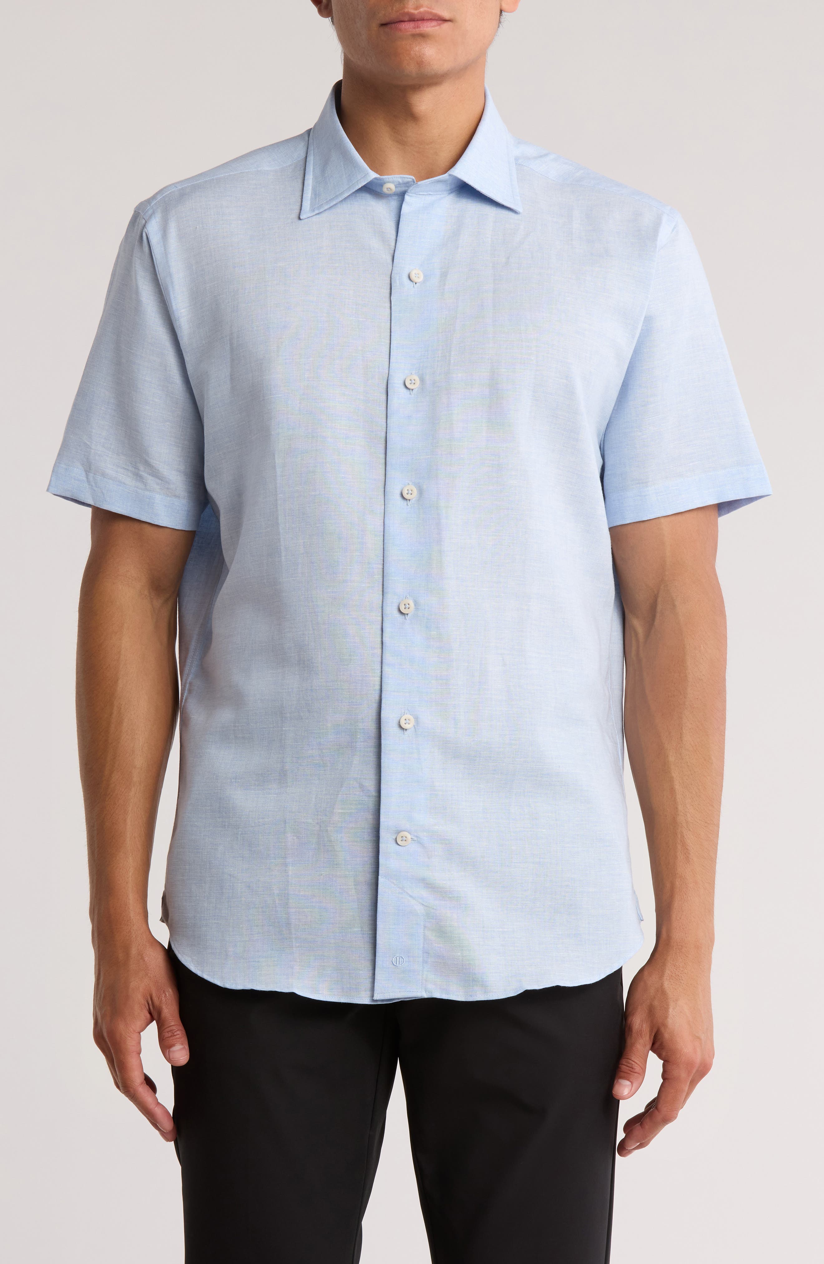David Donahue Short Sleeve Linen &amp; Cotton Sport Shirt