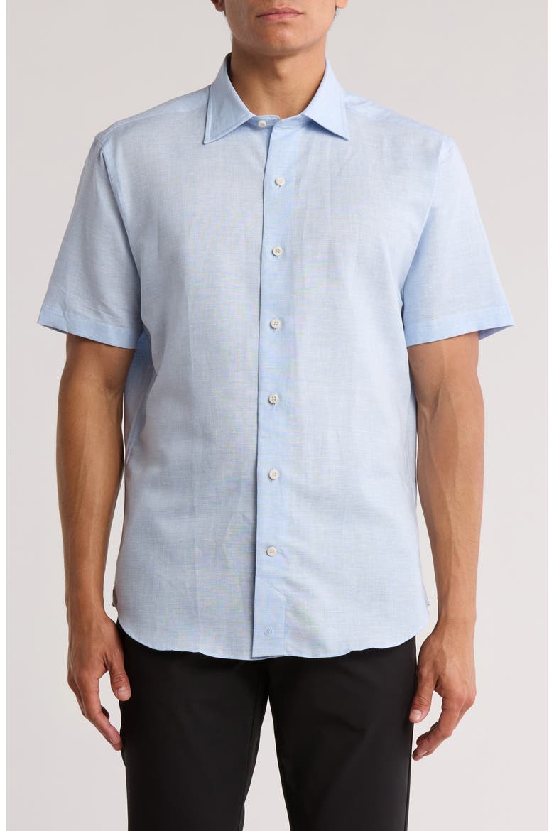 Short Sleeve Linen & Cotton Sport Shirt, Main, color, SKY