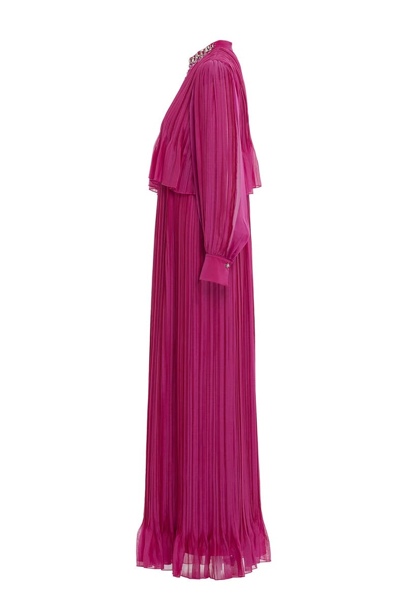 Embroidered Collar Pleated Maxi Light Violet Dress, Alternate, color, Violet