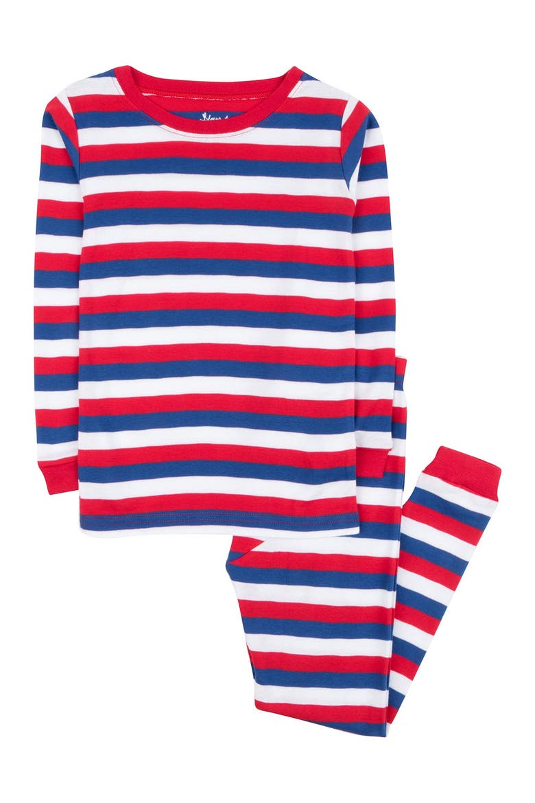 Stripe Print Cotton Pajama Set, Main, color, MULTI