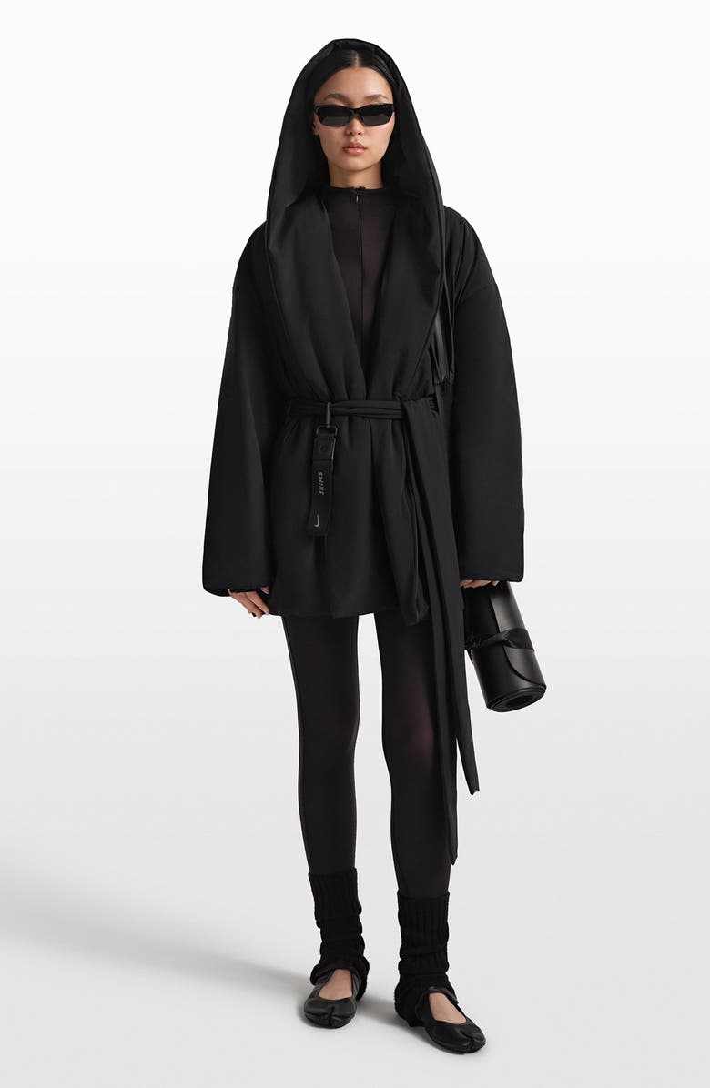 NikeSKIMS Woven Stretch Nylon Wrap Coat, Alternate, color, Obsidian