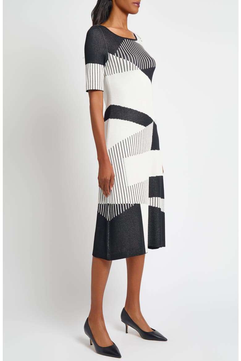 Knit Midi Dress, Alternate, color, BLACK/ IVORY
