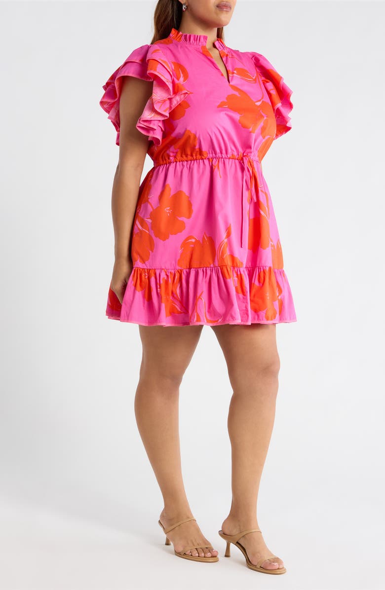 SUGARLIPS Aurea Floral Alina Ruffle Minidress, Alternate, color, Pink/Red Multi