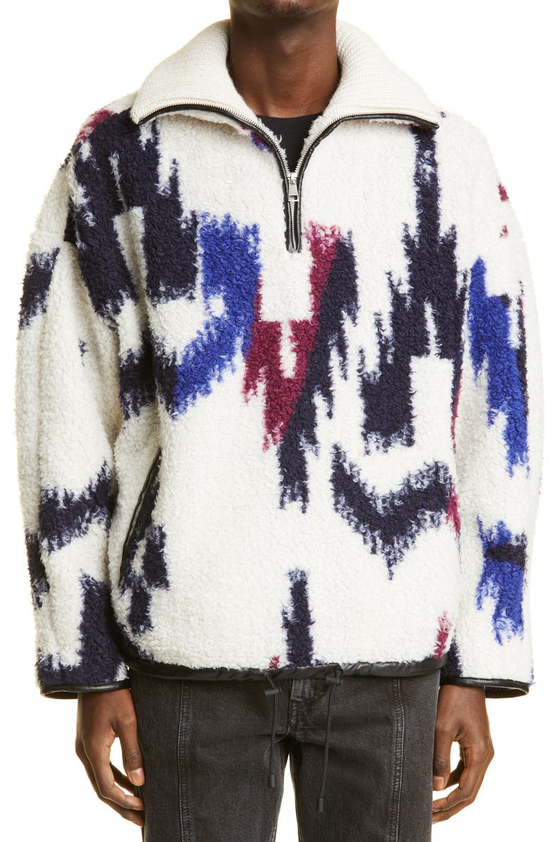 Isabel Marant Men's Marlon Geo Print Quarter Zip Fleece Pullover, Main, color, 