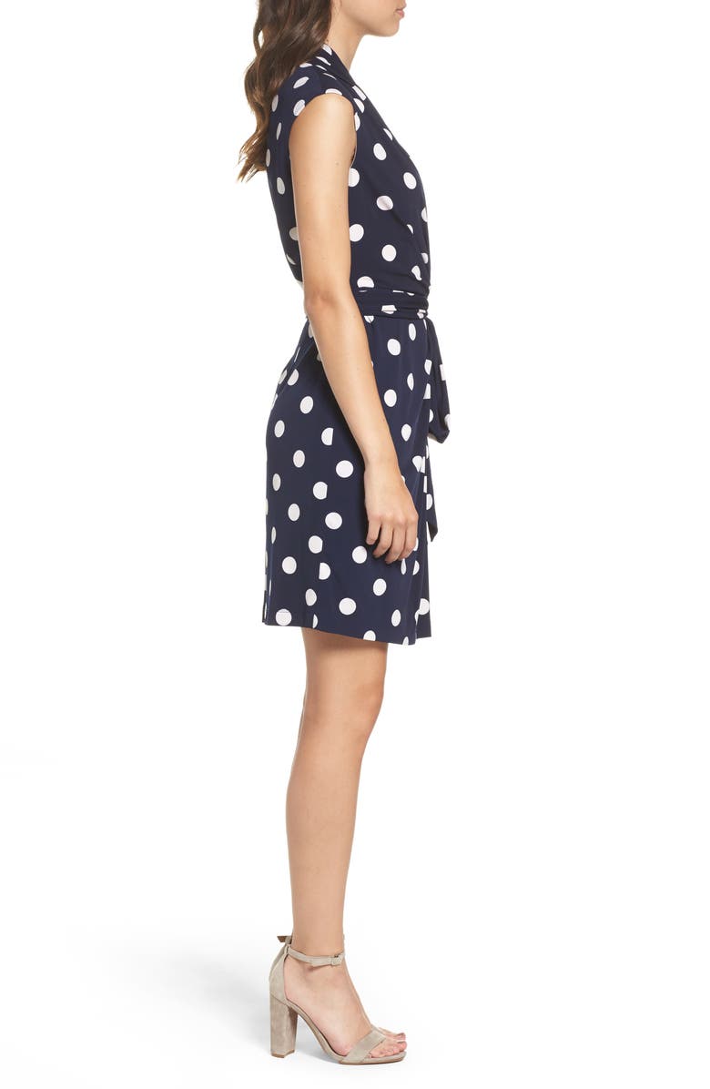 Eliza J Polka Dot Jersey Faux Wrap Dress, Alternate, color, 