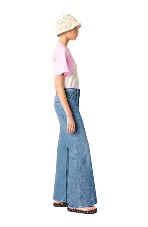 Maje Womens Bleus Leaf-embroidered Wide-leg Stretch-denim Jeans In Blue