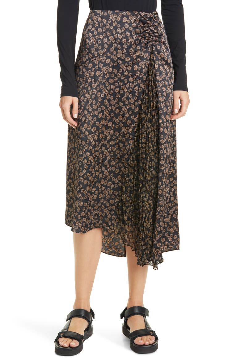 Zinnia Floral Ruched Skirt, Main, color, BLACK