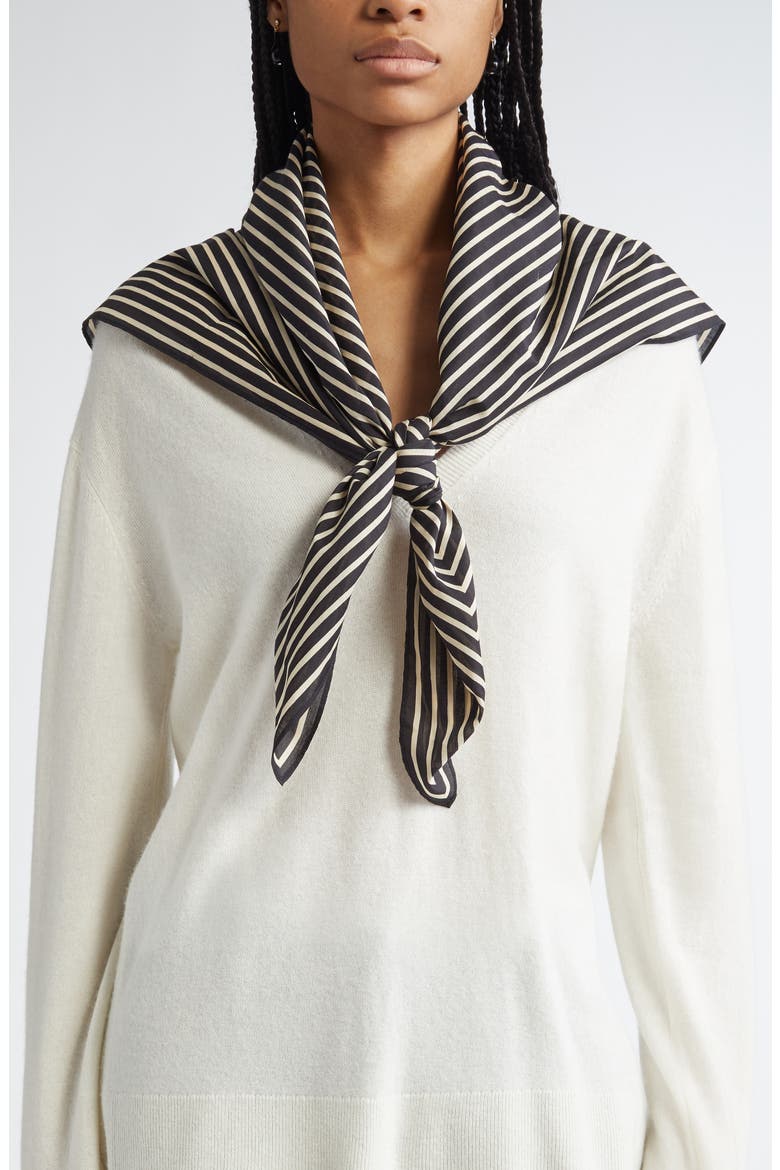 Totême Geometric Monogram Silk Scarf, Main, color, BLACK