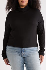 Renee C Cowl Neck Long Sleeve Brushed Knit Crop Top