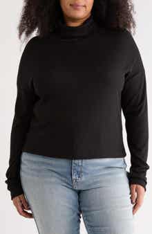 Renee C Cowl Neck Long Sleeve Brushed Knit Crop Top