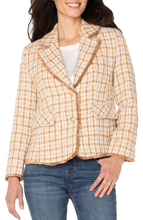 Fringe Detail Check Tweed Blazer