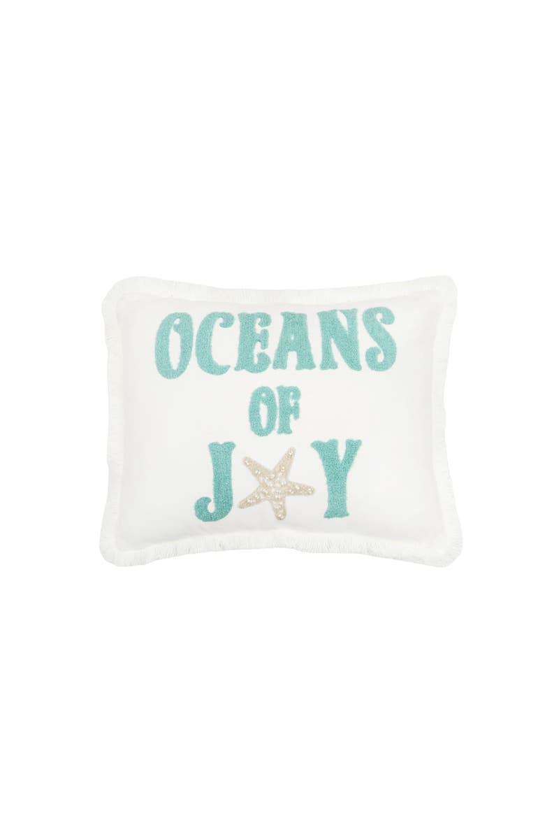 Ocean of Joy Starfish Holiday Tufted Fringed Lumbar Throw Pillow 12" x 16", Main, color, Blue