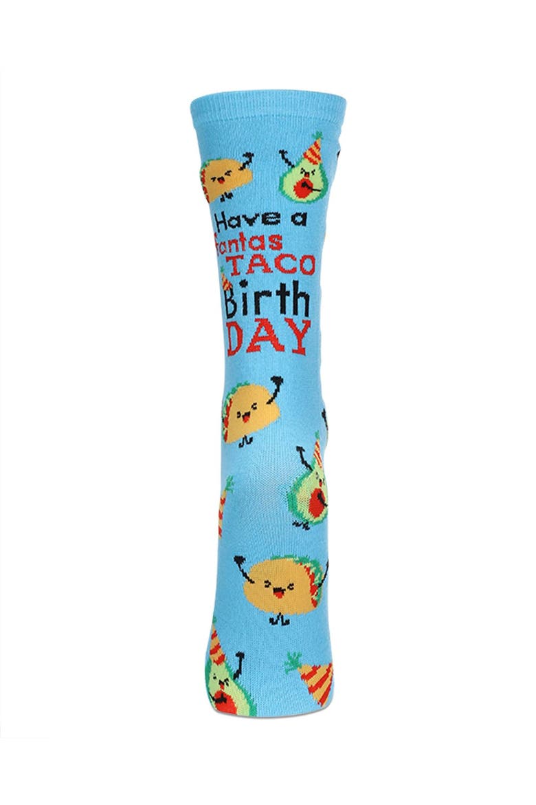 Big Kid's Have a FantasTACO Birthday Greeting Card Crew Socks, Alternate, color, Blue Grotto