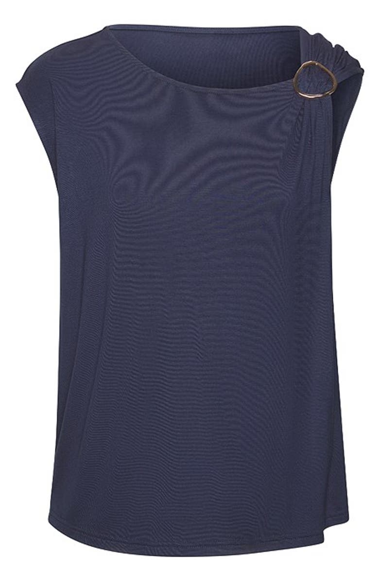 LASCANA Women's Asymmetrical Ring Detail Top, Alternate, color, Navy