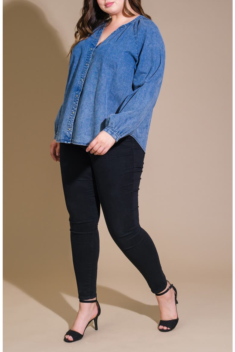 Long Sleeve Washed Denim Top, Alternate, color, MEDIUM INDIGO