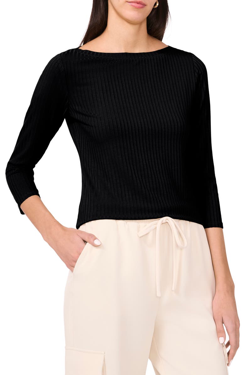 Halogen<sup>®</sup> Rib Boat Neck Three-Quarter Sleeve Top, Main, color,