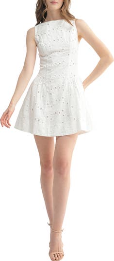 Embroidered Eyelet Sleeveless Cotton Fit & Flare Dress
