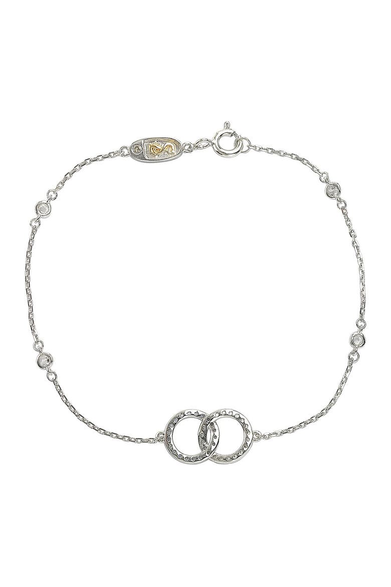 Sterling Silver Interlocked Circle Sapphire & Created Sapphire Station Bracelet, Alternate, color, BLUE