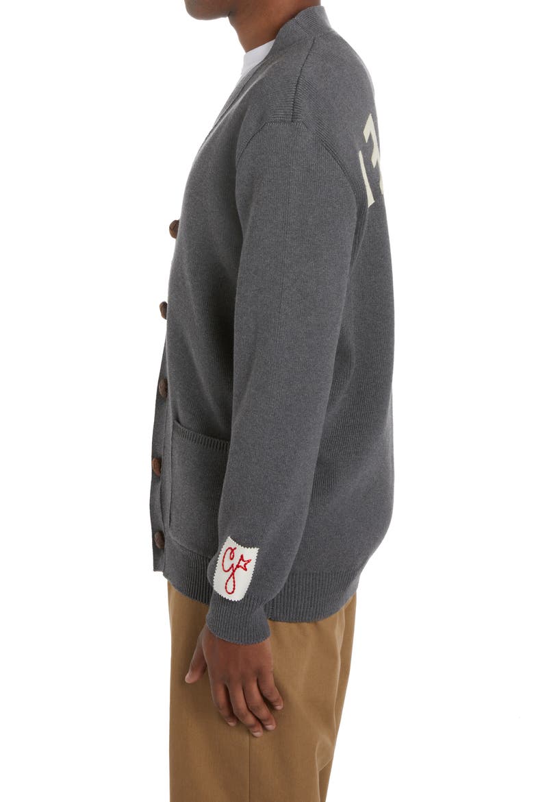 Logo Cotton Blend Cardigan, Alternate, color, DARK GREY MELANGE