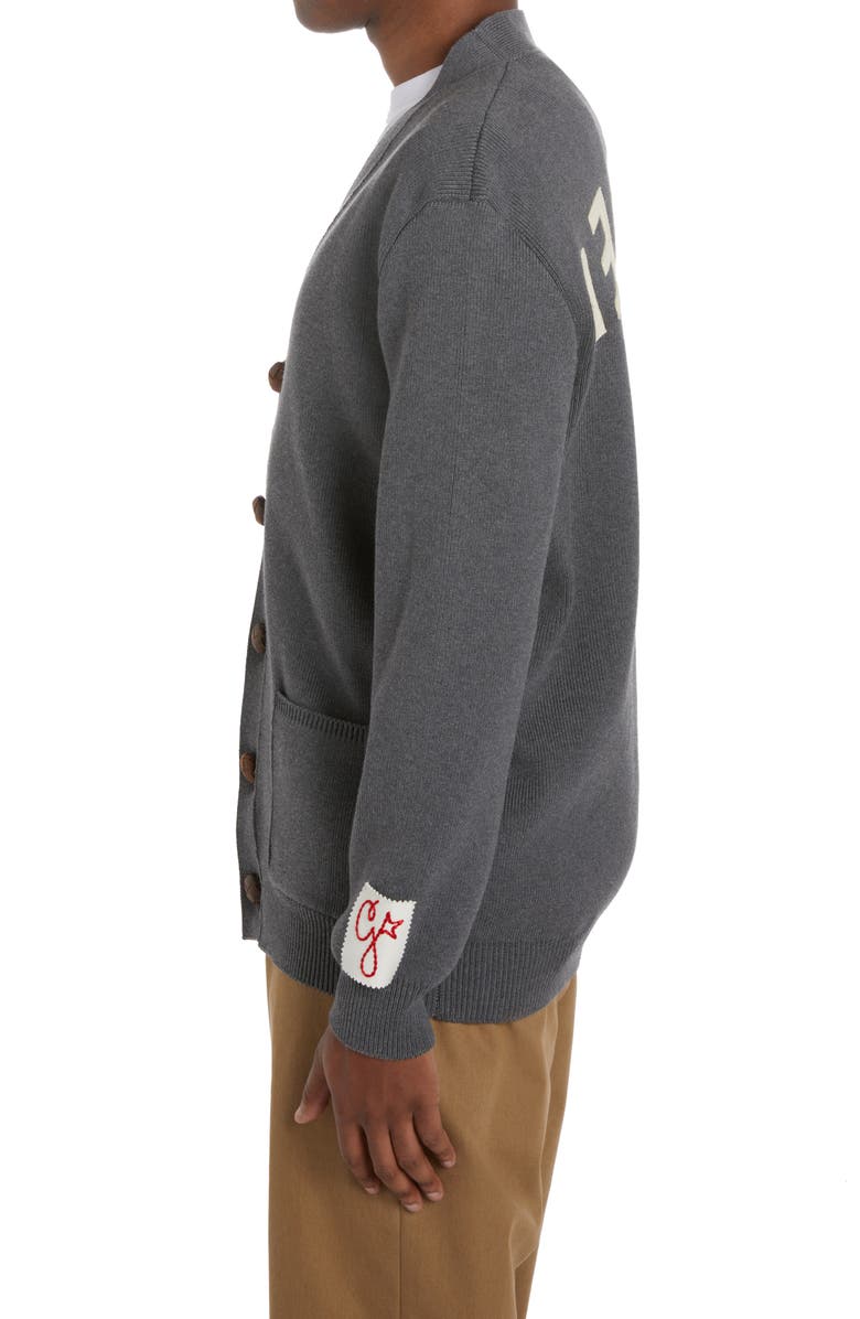 Golden Goose Logo Cotton Blend Cardigan, Alternate, color, Dark Grey Melange