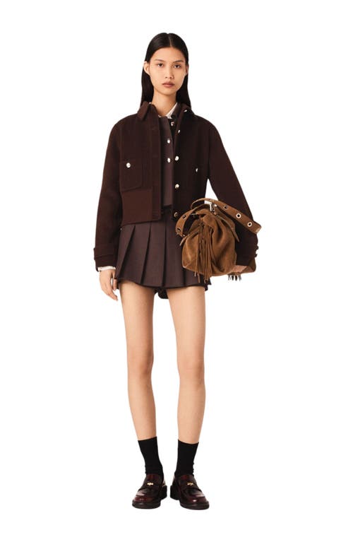 Maje Short Reversible Coat In Brown