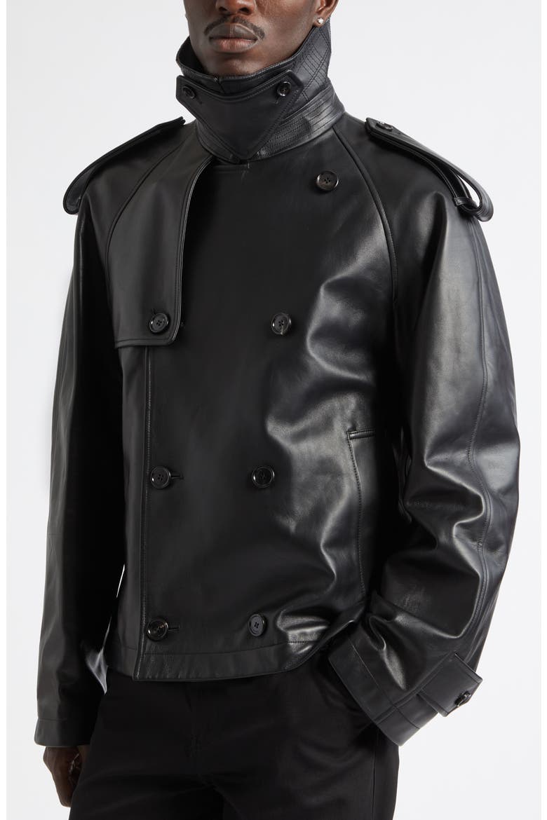 Leadenham Leather Crop Trench Coat, Alternate, color, BLACK