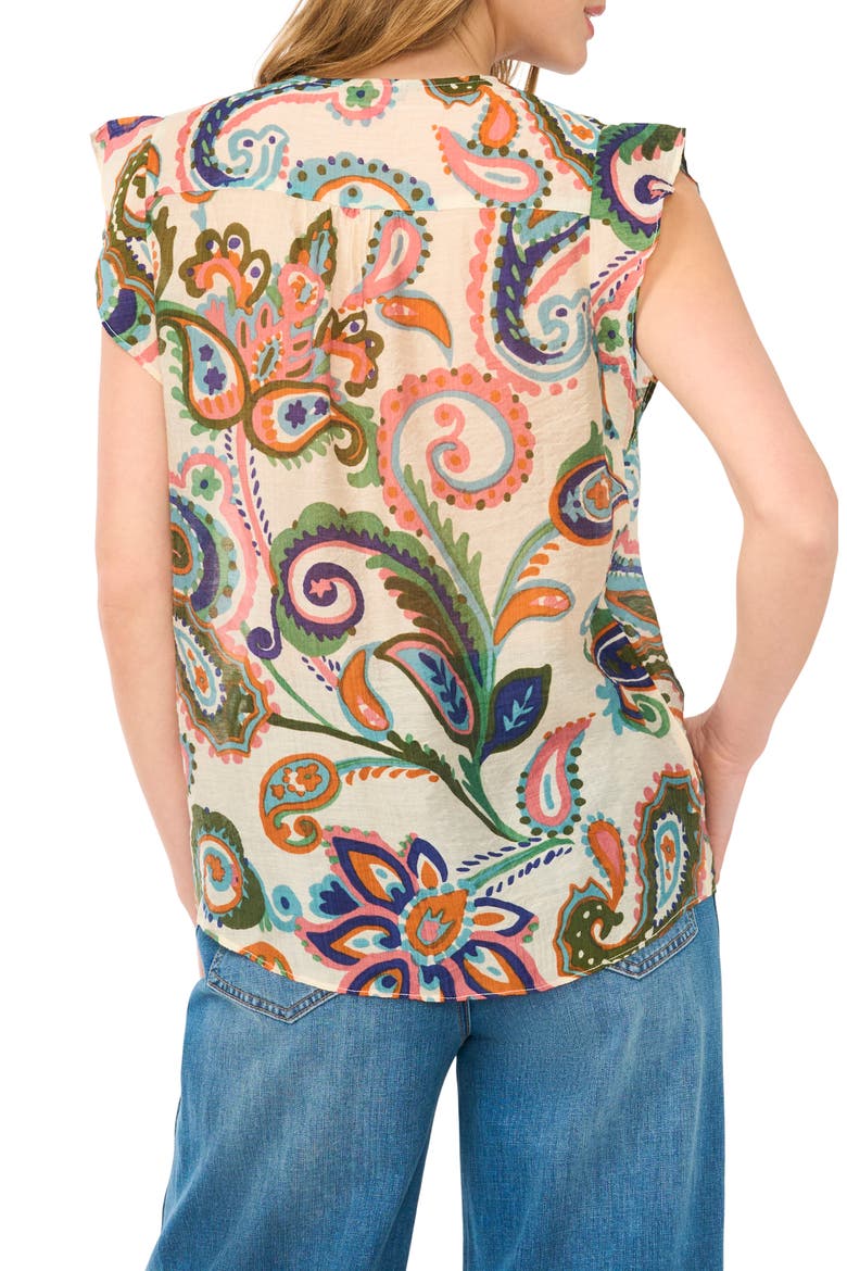 Paisley Flutter Sleeve Top, Alternate, color, TAFFY PINK