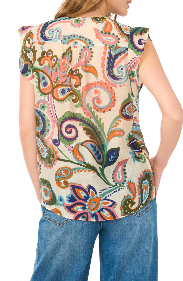 Vince Camuto Paisley Flutter Sleeve Top, Alternate, color, Taffy Pink